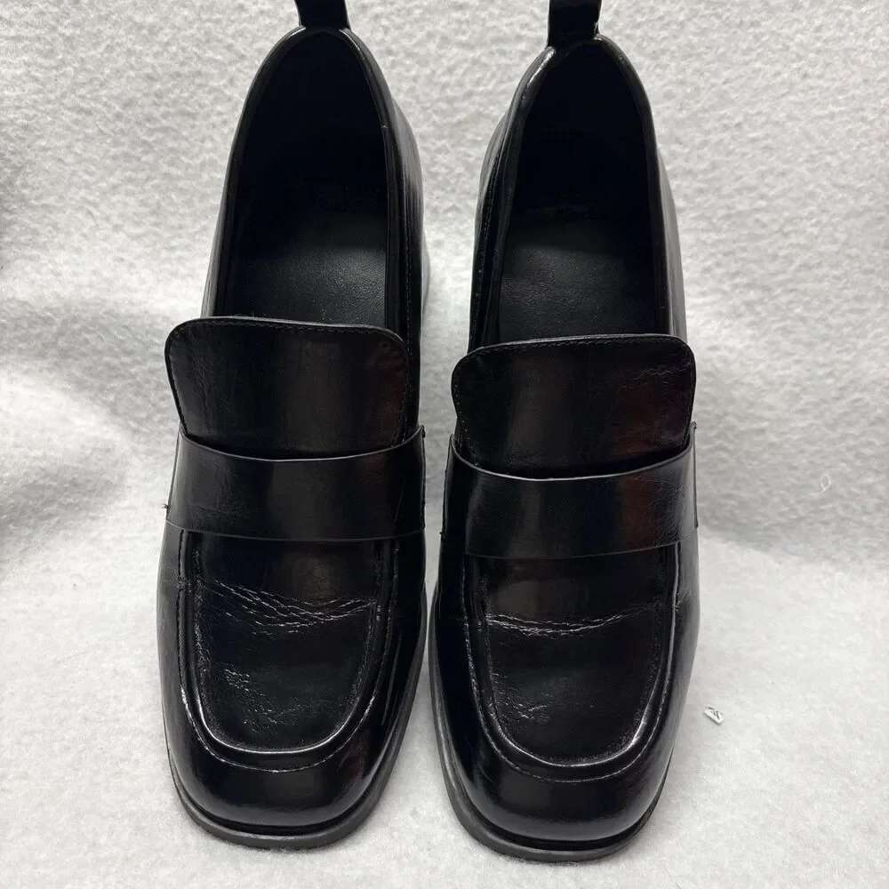Abercrombie & Fitch Black Block Heeled Loafer Faux Leather Women’s Size 7 Y2K